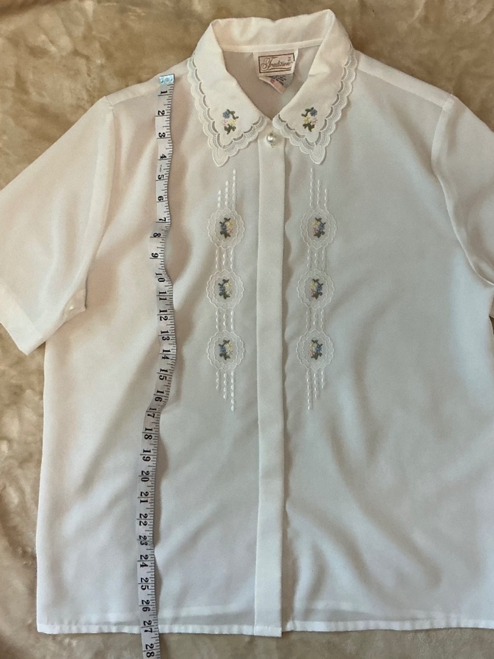 VTG 80s Sears Tradition White Embroidered Blouse Lace Collar Cottagecore Sz 12 - Picture 9 of 9